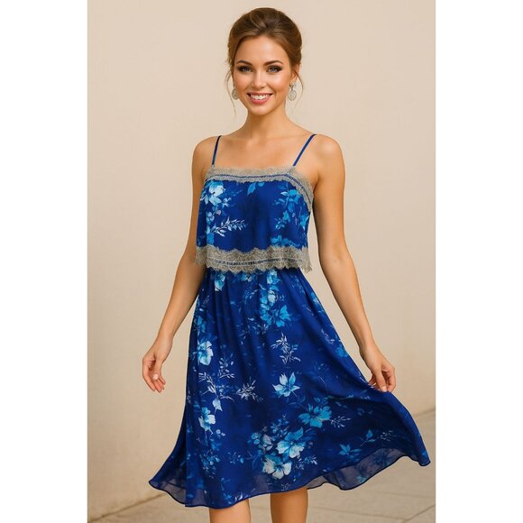 Twelfth Street by Cynthia Vincent Small Navy Floral Silk Maxi Dress Coastal Chic - Picture 1 of 16